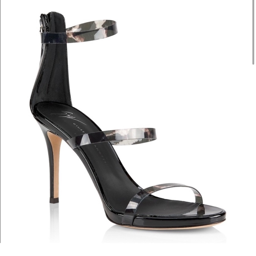 GIUSEPPE ZANOTTI Harmony Leopard Vinyl PVC Sandals Heels 38 NEW w/box